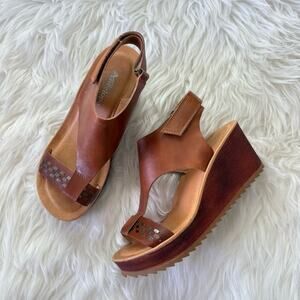 Antelope | Women’s Wedge Sandals Open Toe Leather Brown Slingback Stud Accents 6